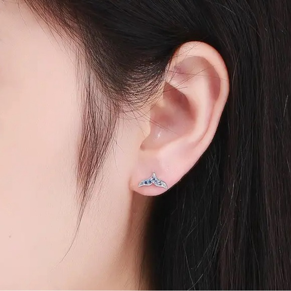 Genuine 925 Sterling Silver Whale / Mermaid Tail Earrings - Picture 4 of 8